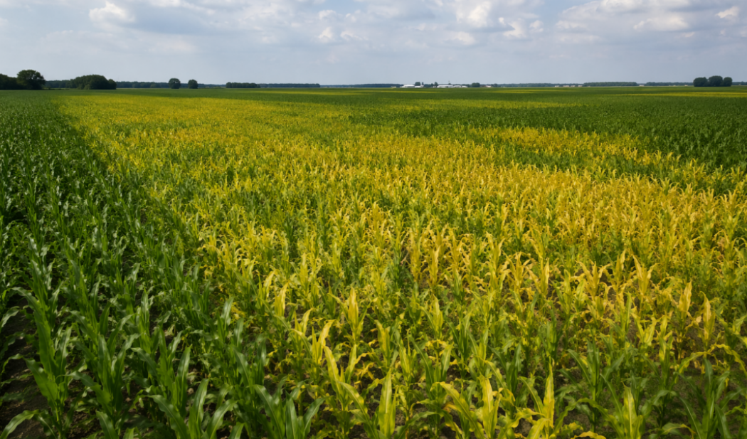yellowing corn with nitrogen loss